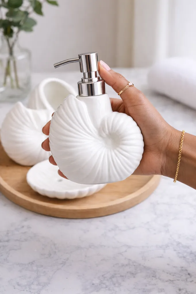 Elegant nautilus shell soap dispenser.webp