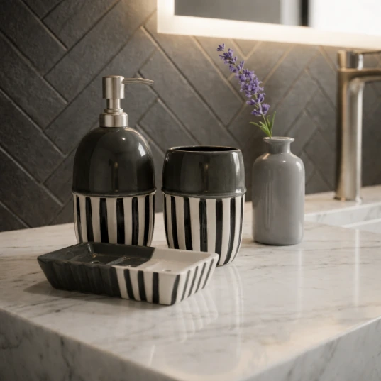 Bathroom set with floral accents.webp